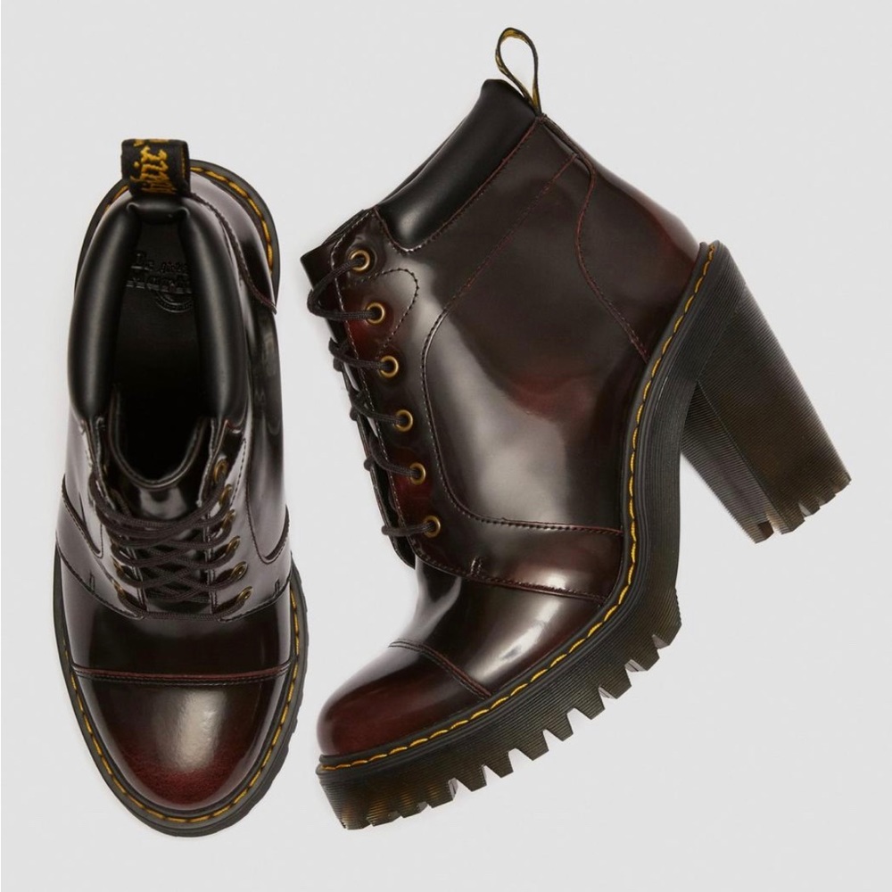 AVERIL WOMEN'S ARCADIA LEATHER HEELED ANKLE BOOTS - SHADE - CHERRY RED ARCADIA